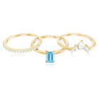 Emerald Cut Aquamarine Solitaire Ring Set of 3 with Diamond AAA - Rosec Jewels
