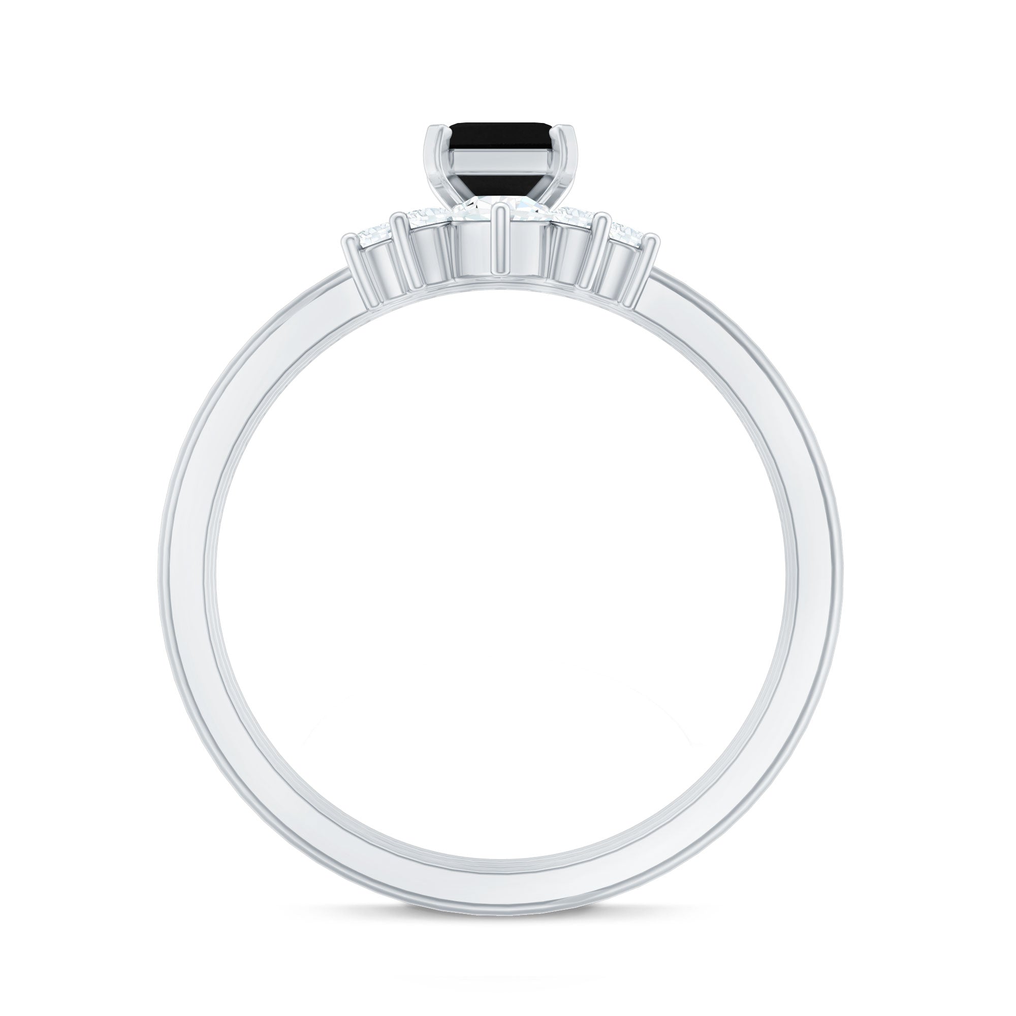 Emerald Cut Black Onyx and Diamond Trio Wedding Ring Set AAA - Rosec Jewels