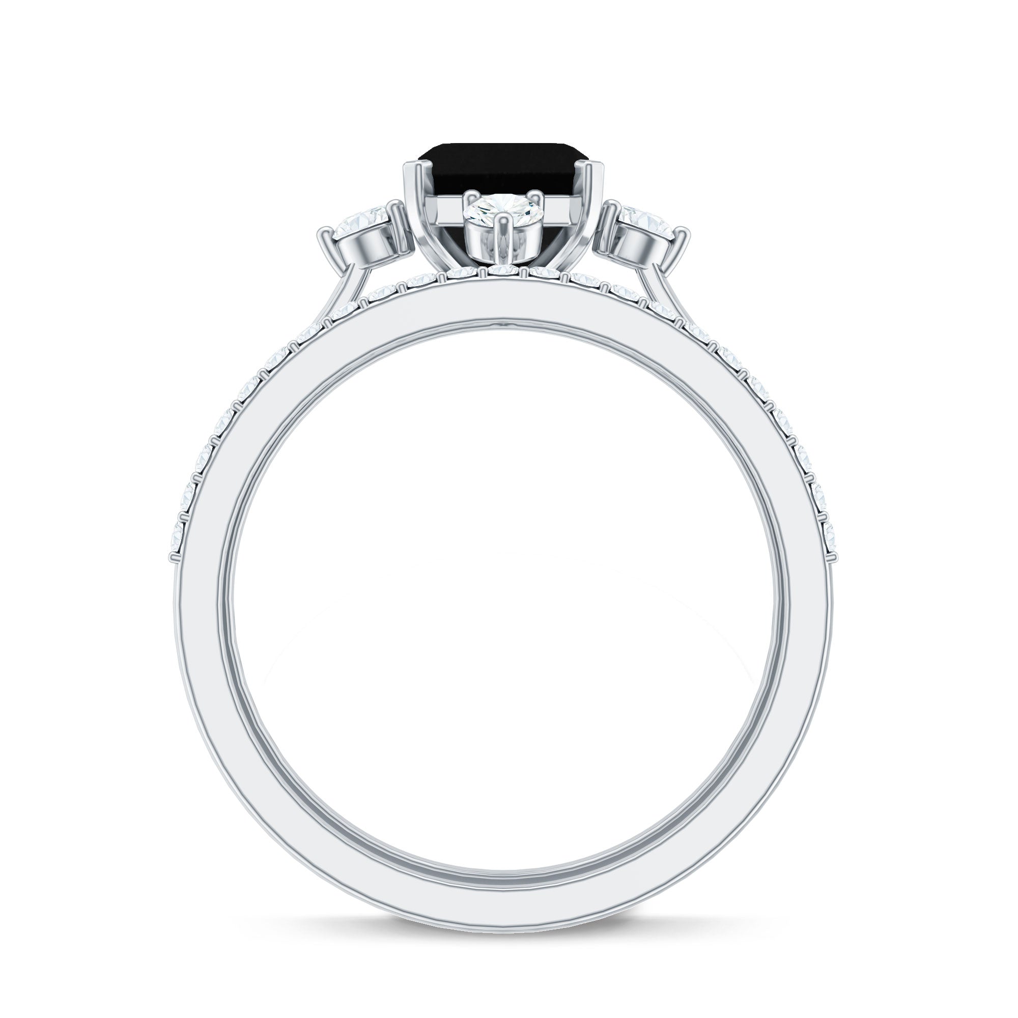 Certified 2 Carat Emerald Cut Lab Grown Black and White Diamond Engagement Ring with Enhancer AAAA ( Synthetic ) - Rosec Jewels