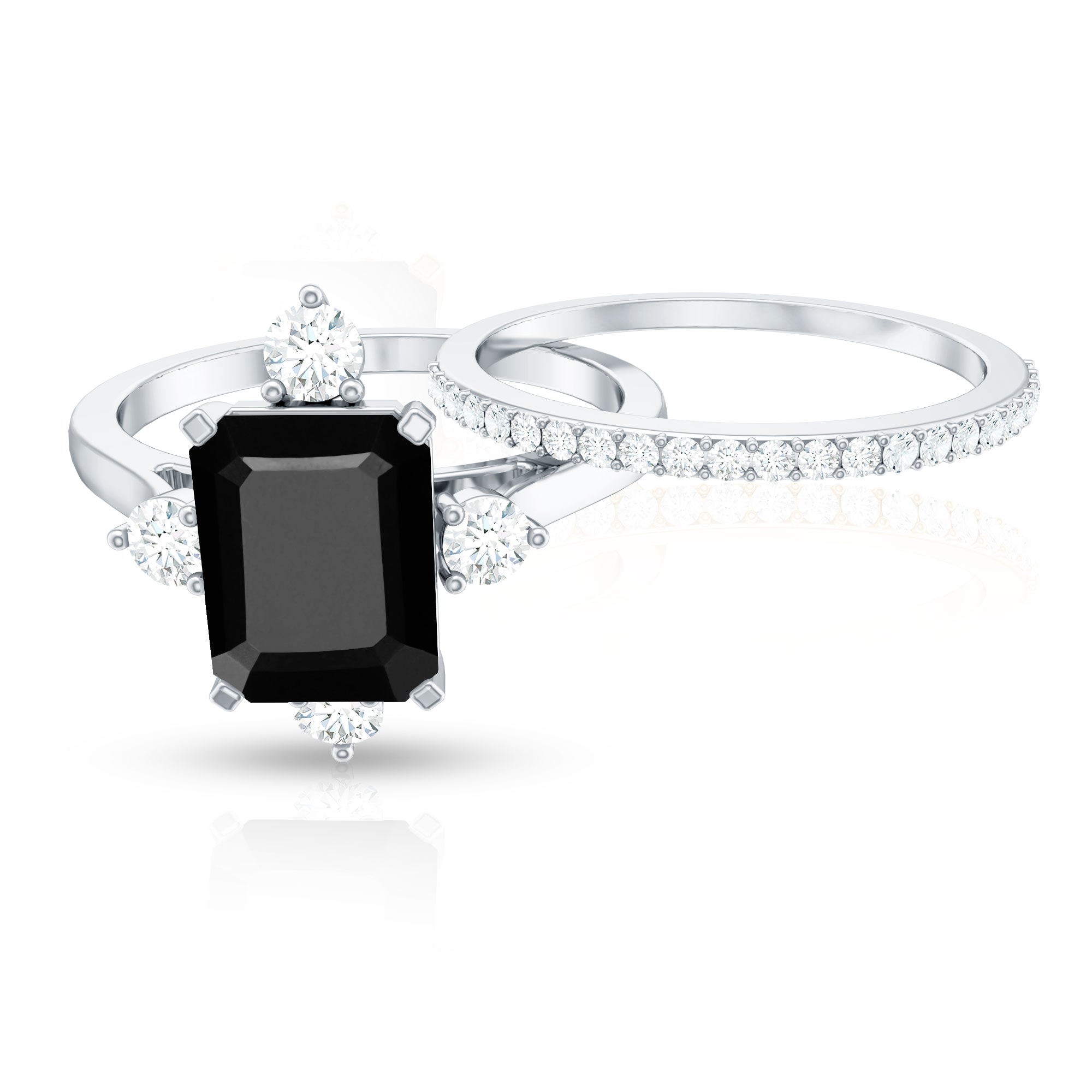Certified 2 Carat Emerald Cut Lab Grown Black and White Diamond Engagement Ring with Enhancer AAAA ( Synthetic ) - Rosec Jewels