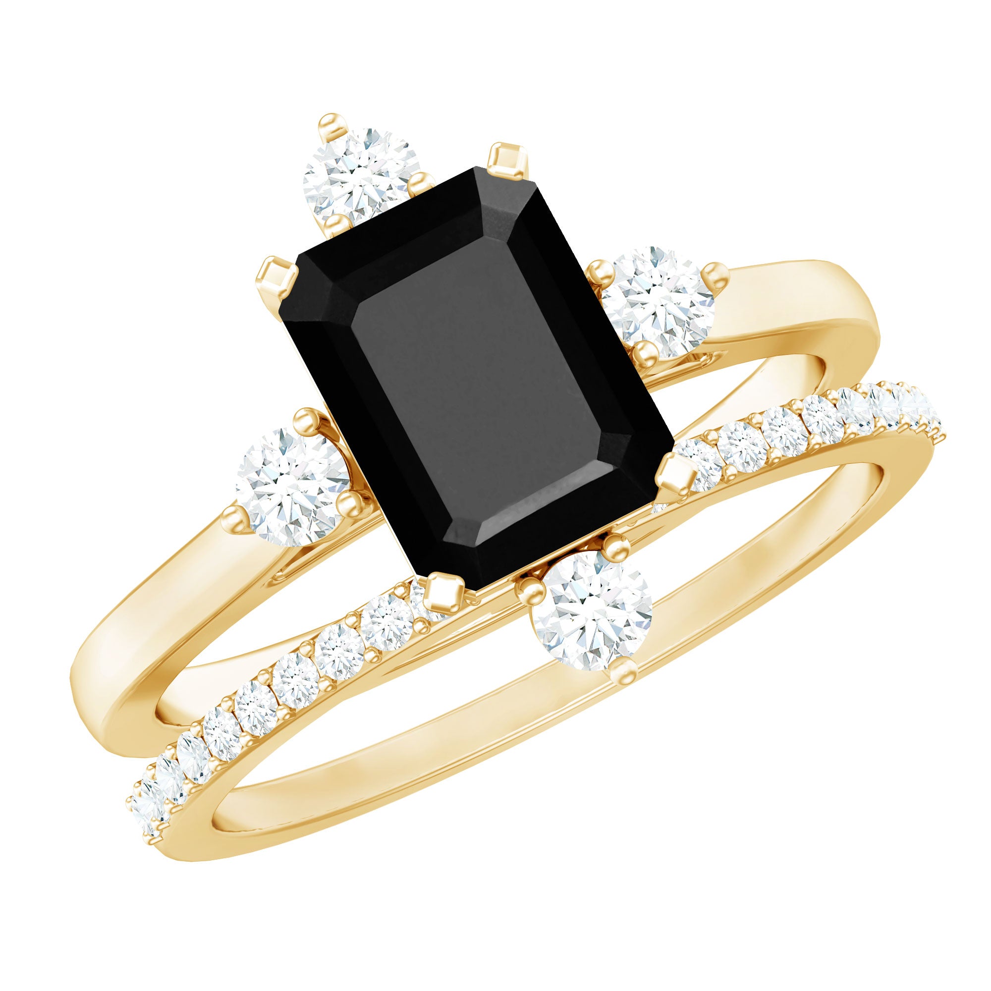 Certified 2 Carat Emerald Cut Lab Grown Black and White Diamond Engagement Ring with Enhancer AAAA ( Synthetic ) - Rosec Jewels