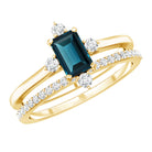4X6mm Emerald Cut London Blue Topaz Wedding Ring Set with Diamond Band AAA - Rosec Jewels