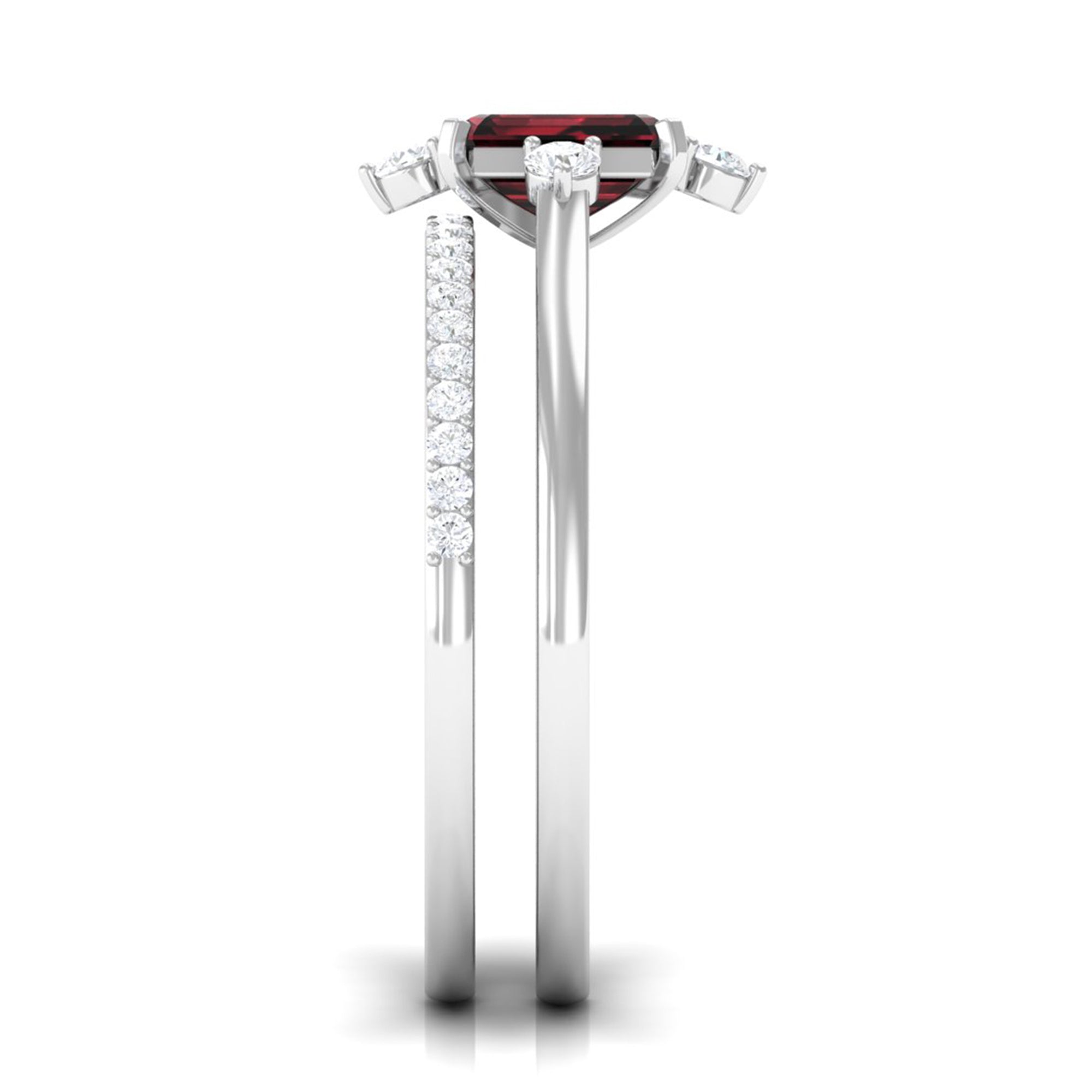 Natural Emerald Cut Garnet Diamond Wedding Bridal Ring Set of 2 AAA - Rosec Jewels