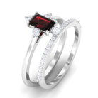 Natural Emerald Cut Garnet Diamond Wedding Bridal Ring Set of 2 AAA - Rosec Jewels