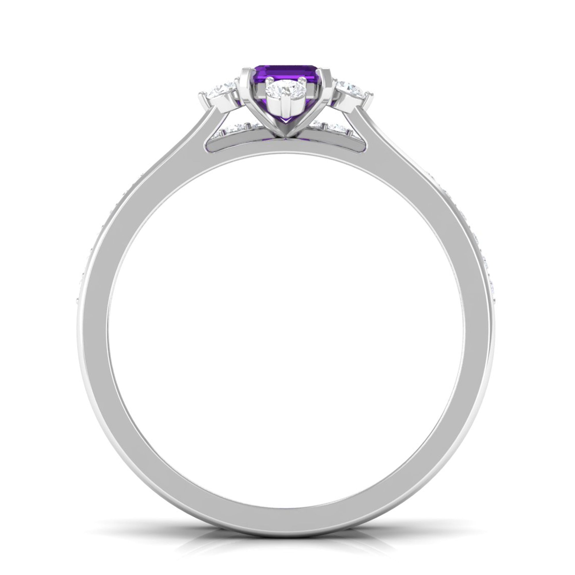 Real 1.4 Carat Amethyst Emerald Cut Engagement Wedding Ring Set with Diamond AAA - Rosec Jewels