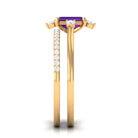 Real 1.4 Carat Amethyst Emerald Cut Engagement Wedding Ring Set with Diamond AAA - Rosec Jewels
