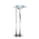 Emerald Cut Genuine Aquamarine and Diamond Designer Engagement Ring Set AAA - Rosec Jewels