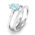 Emerald Cut Genuine Aquamarine and Diamond Designer Engagement Ring Set AAA - Rosec Jewels