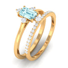 Emerald Cut Genuine Aquamarine and Diamond Designer Engagement Ring Set AAA - Rosec Jewels