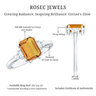 Certified Natural Citrine Emerald Cut Engagement Ring with Diamond AAA - Rosec Jewels