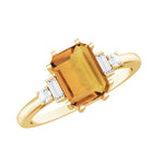 Certified Natural Citrine Emerald Cut Engagement Ring with Diamond AAA - Rosec Jewels