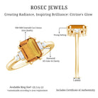 Certified Natural Citrine Emerald Cut Engagement Ring with Diamond AAA - Rosec Jewels