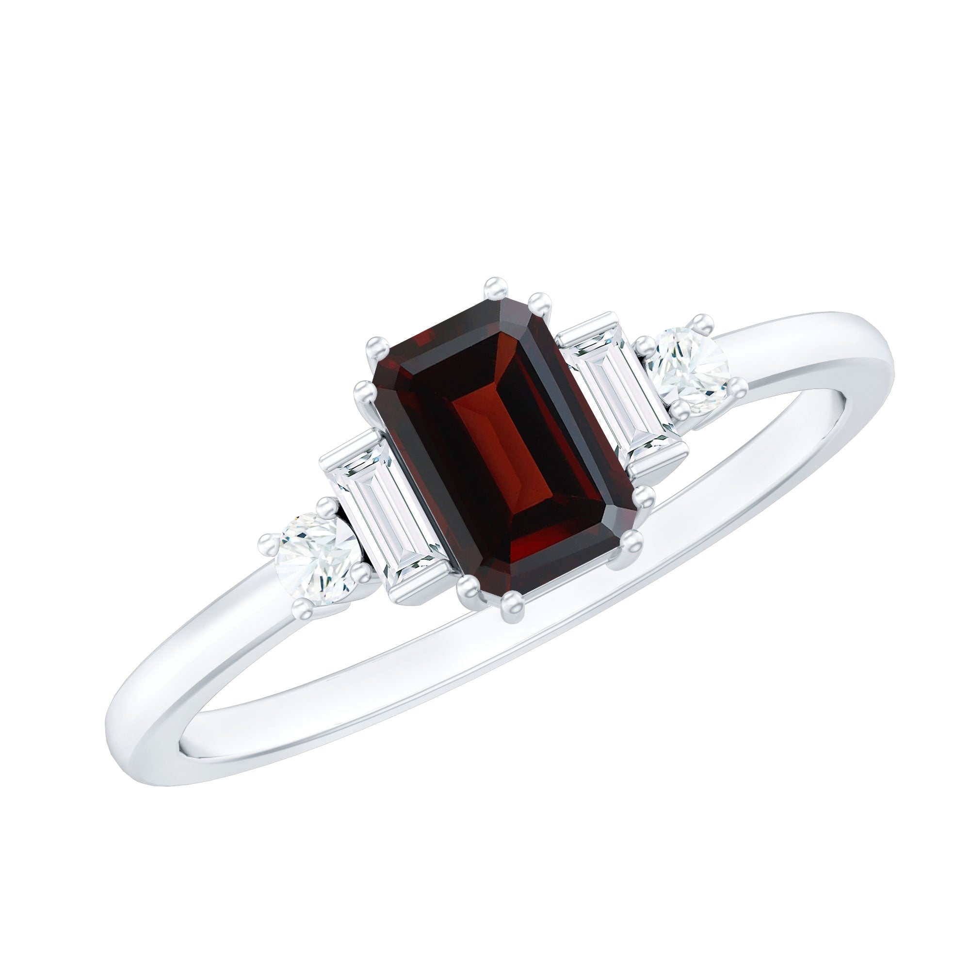 Certified Garnet Emerald Cut Engagement Ring with Real Diamond AAA - Rosec Jewels