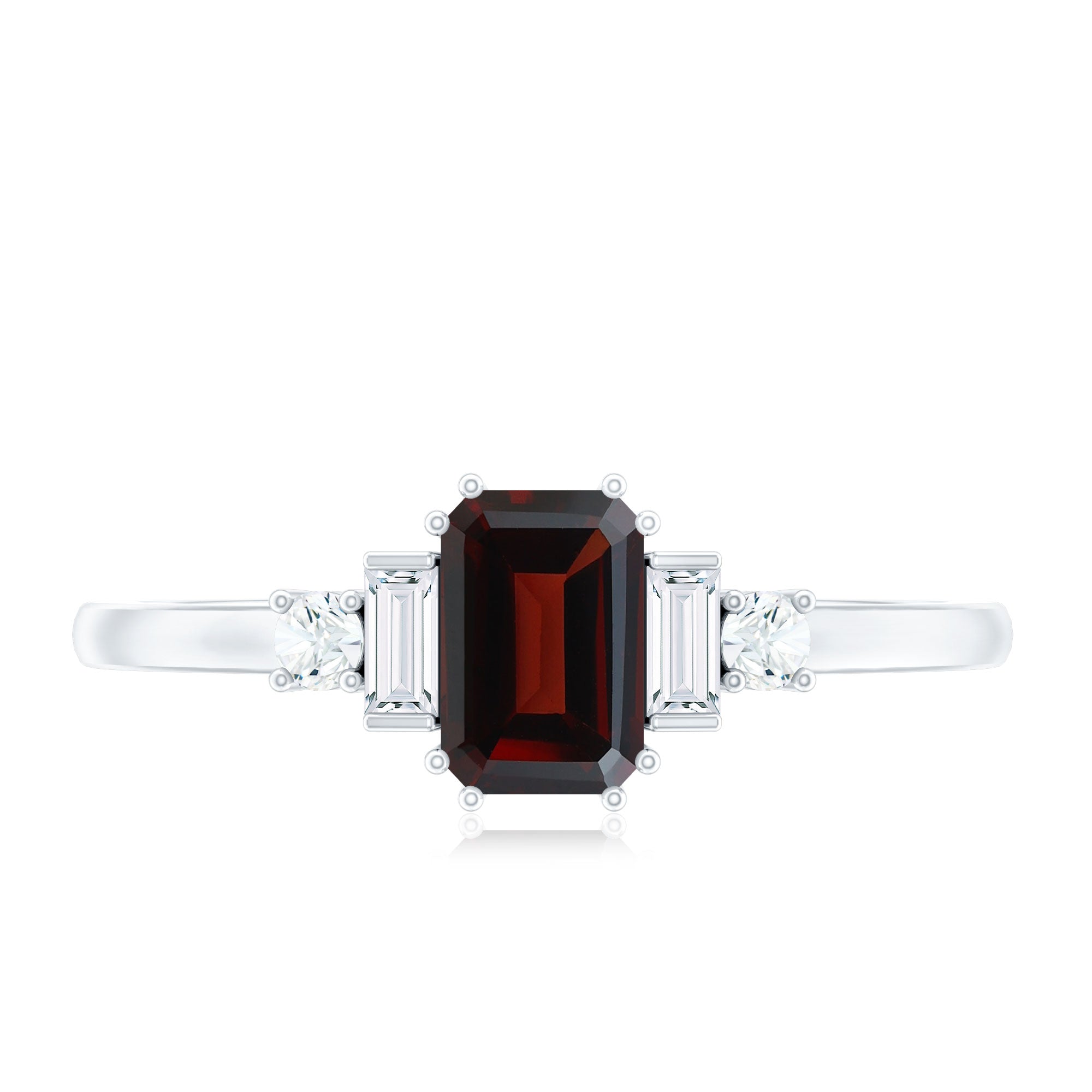Certified Garnet Emerald Cut Engagement Ring with Real Diamond AAA - Rosec Jewels