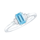 Rosec Jewels-Real 0.6 Carat Aquamarine Emerald Cut Engagement Ring with Diamond