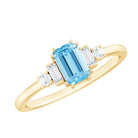 Rosec Jewels-Real 0.6 Carat Aquamarine Emerald Cut Engagement Ring with Diamond