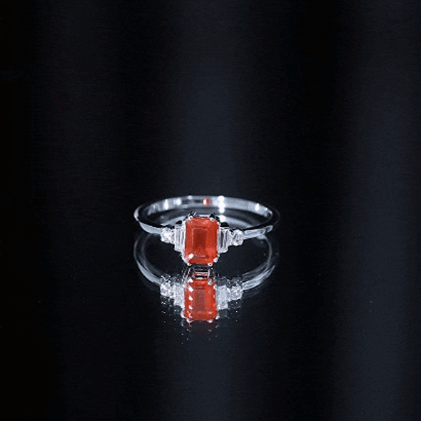 1 CT Emerald Cut Fire Opal Engagement Ring with Diamond AAA - Rosec Jewels