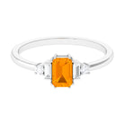 1 CT Emerald Cut Fire Opal Engagement Ring with Diamond AAA - Rosec Jewels