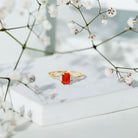 1 CT Emerald Cut Fire Opal Engagement Ring with Diamond AAA - Rosec Jewels