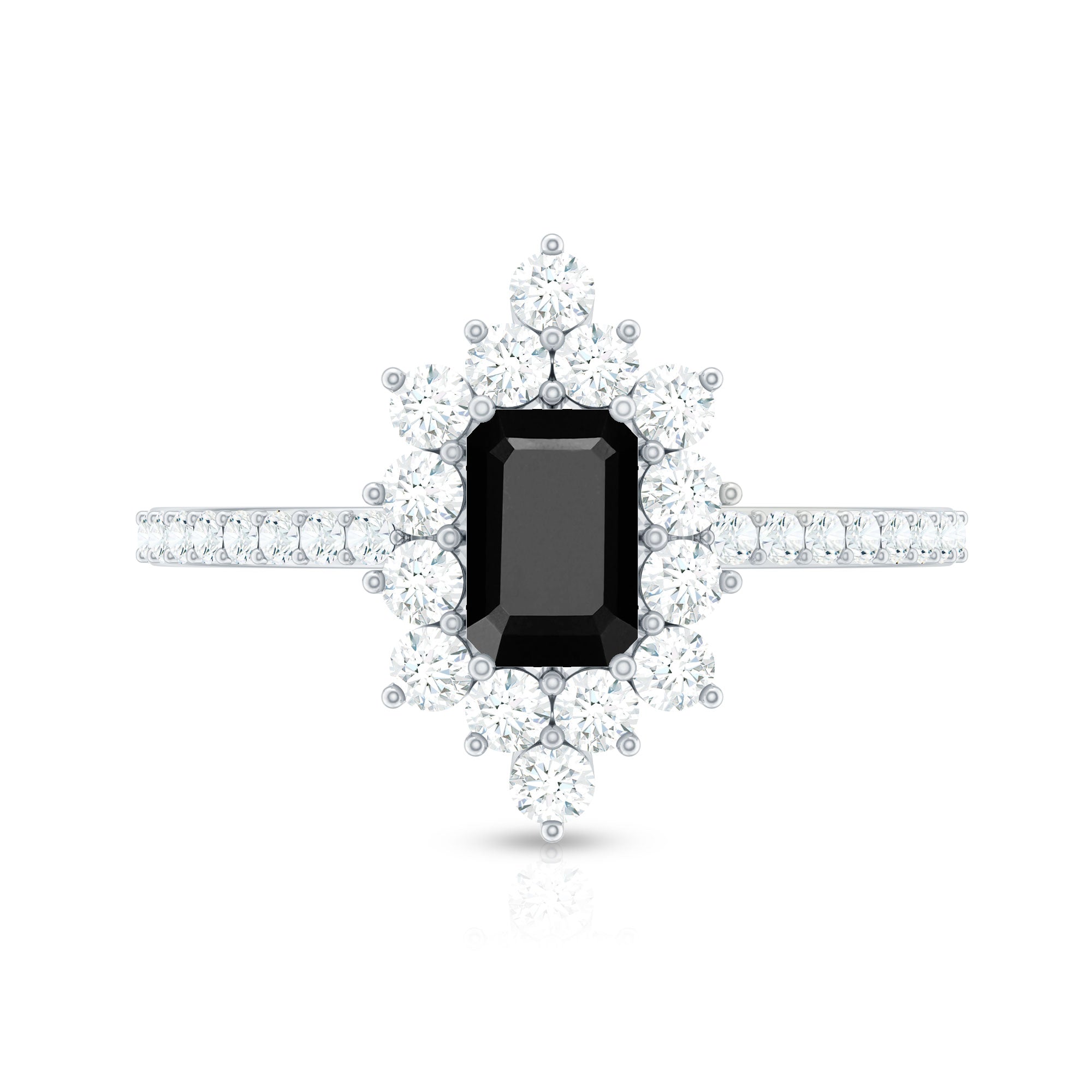 Rosec Jewels-Vintage Style 1.6 Carat Lab Grown Black and White Diamond Emerald Cut Engagement Ring