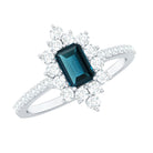 Rosec Jewels-4X6mm Emerald Cut London Blue Topaz Antique Looking Engagement Ring with Diamond Halo