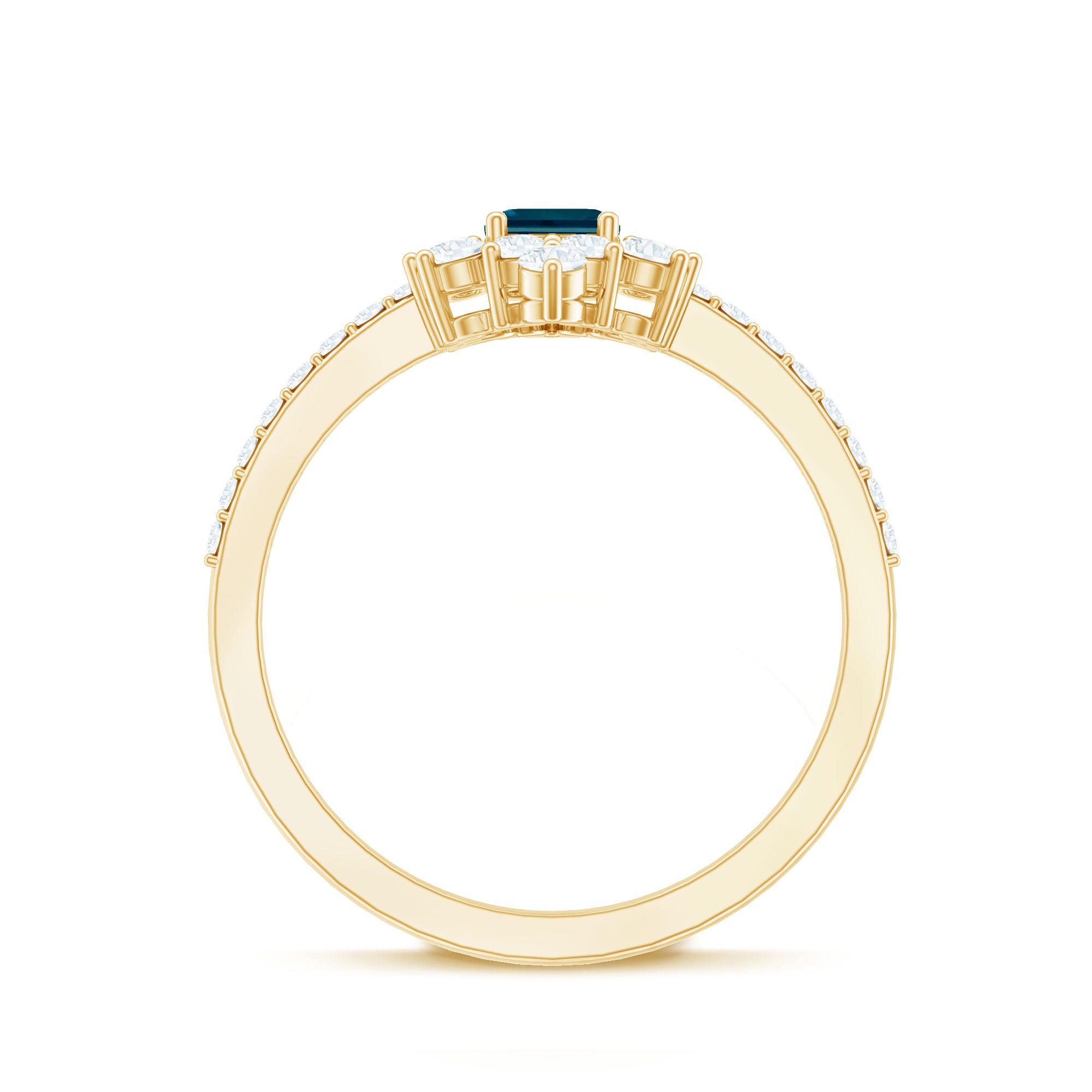 Rosec Jewels-4X6mm Emerald Cut London Blue Topaz Antique Looking Engagement Ring with Diamond Halo