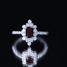 Vintage Inspired Garnet Emerald Cut Engagement Ring with Diamond Halo AAA - Rosec Jewels