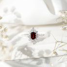 Vintage Inspired Garnet Emerald Cut Engagement Ring with Diamond Halo AAA - Rosec Jewels