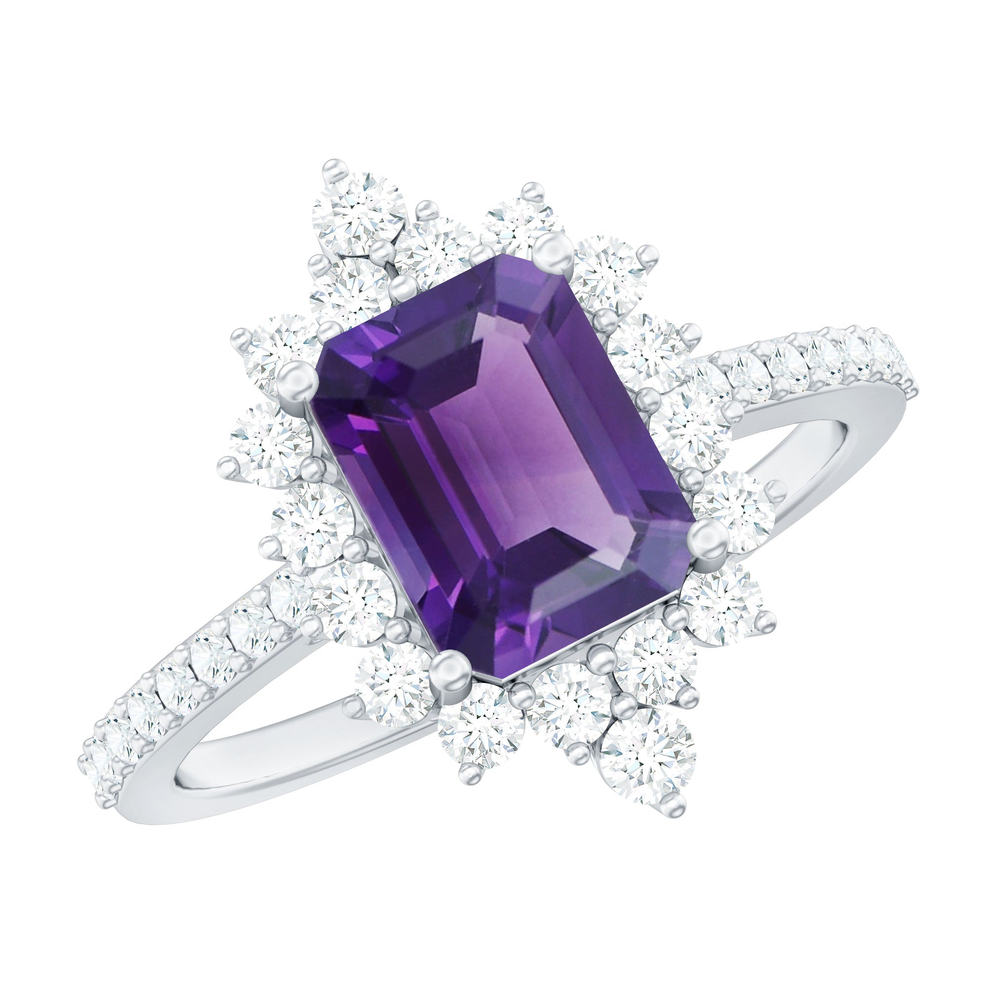 Vintage Style 1.4 Carat Emerald Cut Amethyst Engagement Ring with Diamonds AAA - Rosec Jewels