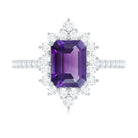 Vintage Style 1.4 Carat Emerald Cut Amethyst Engagement Ring with Diamonds AAA - Rosec Jewels
