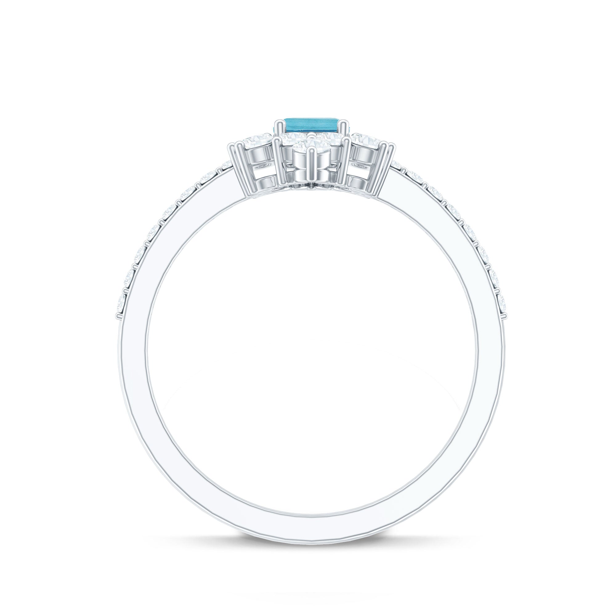 Vintage Looking Aquamarine and Diamond Halo Engagement Ring AAA - Rosec Jewels