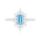 Vintage Looking Aquamarine and Diamond Halo Engagement Ring AAA - Rosec Jewels