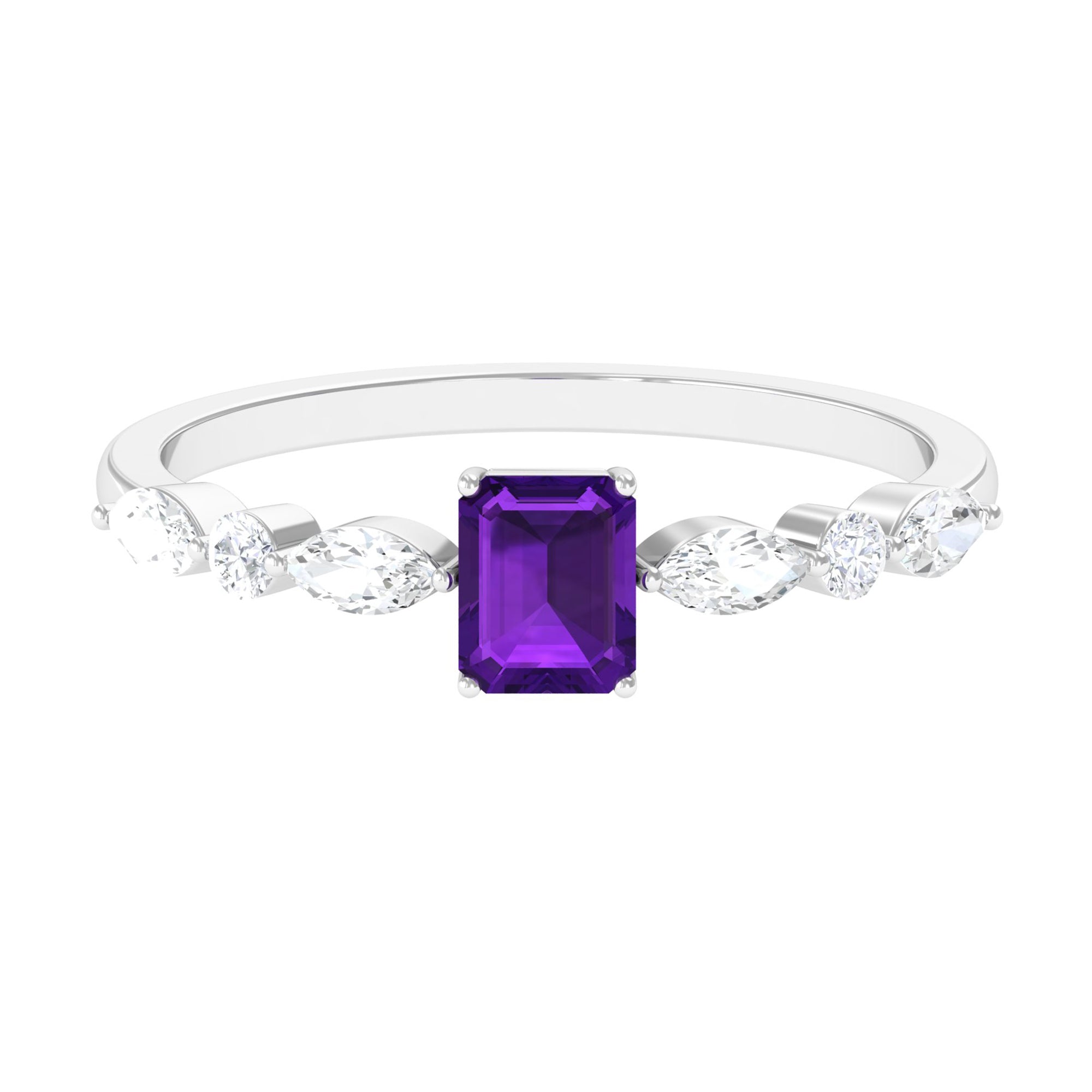 Genuine 1.4 Carat Amethyst Emerald Cut Engagement Ring with Diamond AAA - Rosec Jewels