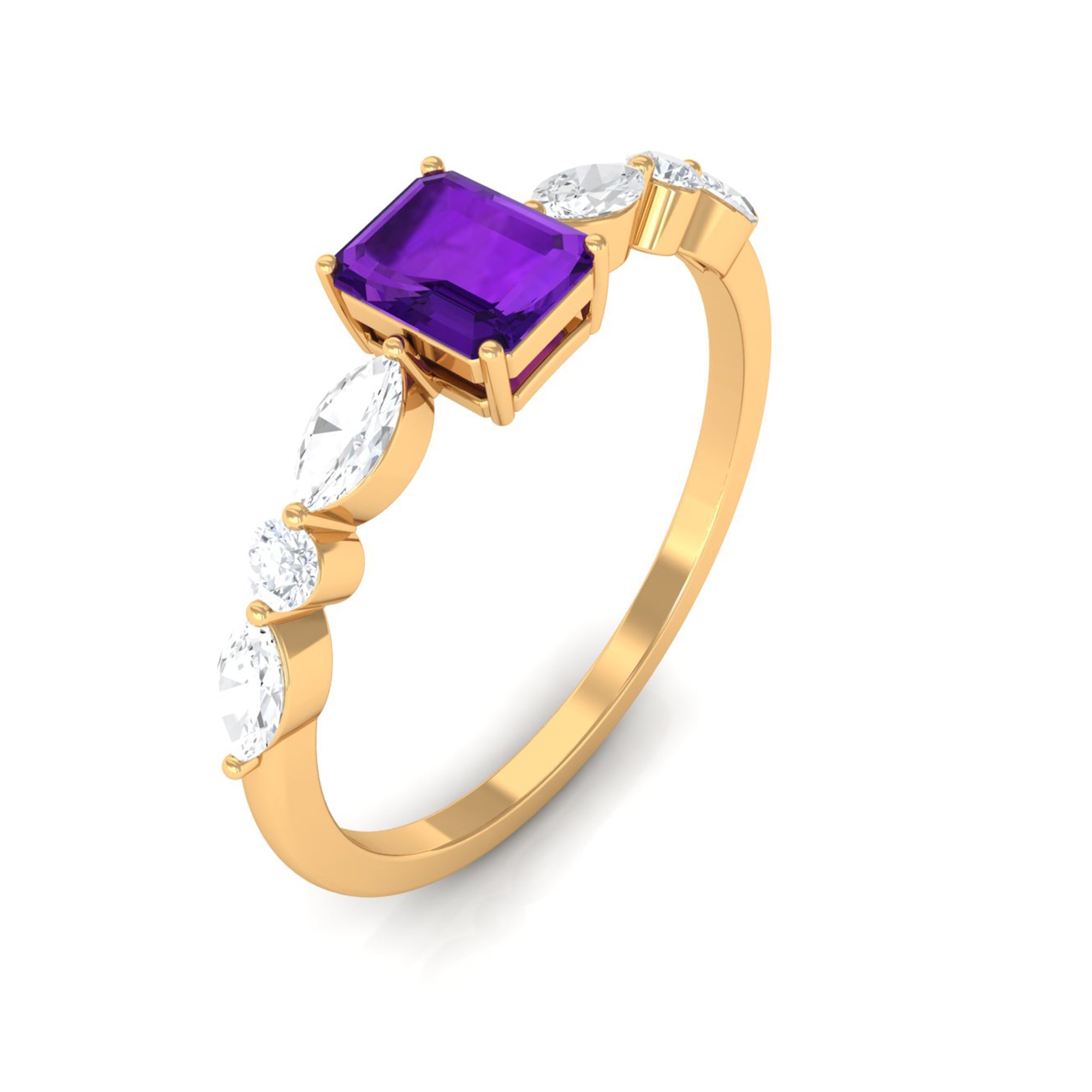Genuine 1.4 Carat Amethyst Emerald Cut Engagement Ring with Diamond AAA - Rosec Jewels