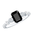 Certified 1.6 Carat Lab Grown Black Diamond Emerald Cut Engagement Ring with Side Stones AAAA ( Synthetic ) - Rosec Jewels