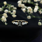 Certified 1.6 Carat Lab Grown Black Diamond Emerald Cut Engagement Ring with Side Stones AAAA ( Synthetic ) - Rosec Jewels