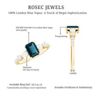 Genuine 6X8mm Emerald Cut London Blue Topaz Engagement Ring with Diamond AAA - Rosec Jewels