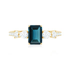 Genuine 6X8mm Emerald Cut London Blue Topaz Engagement Ring with Diamond AAA - Rosec Jewels