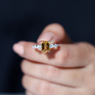Rosec Jewels-Genuine 6X8mm Citrine Emerald Cut Engagement Ring with Moissanite Side Stones