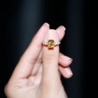 Rosec Jewels-Genuine 6X8mm Citrine Emerald Cut Engagement Ring with Moissanite Side Stones