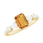 Rosec Jewels-Genuine 6X8mm Citrine Emerald Cut Engagement Ring with Moissanite Side Stones