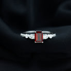 Rosec Jewels-Genuine Garnet Emerald Cut Engagement Ring with Diamond Side Stones