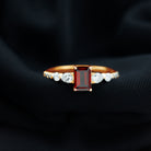 Rosec Jewels-Genuine Garnet Emerald Cut Engagement Ring with Diamond Side Stones