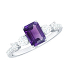Real 1.4 Carat Emerald Cut Amethyst Engagement Ring with Moissanite AAA - Rosec Jewels