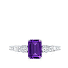 Real 1.4 Carat Emerald Cut Amethyst Engagement Ring with Moissanite AAA - Rosec Jewels