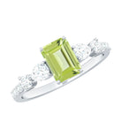 Natural 1.8 Carat Peridot Emerald Cut Engagement Ring with Side Stones AAA - Rosec Jewels