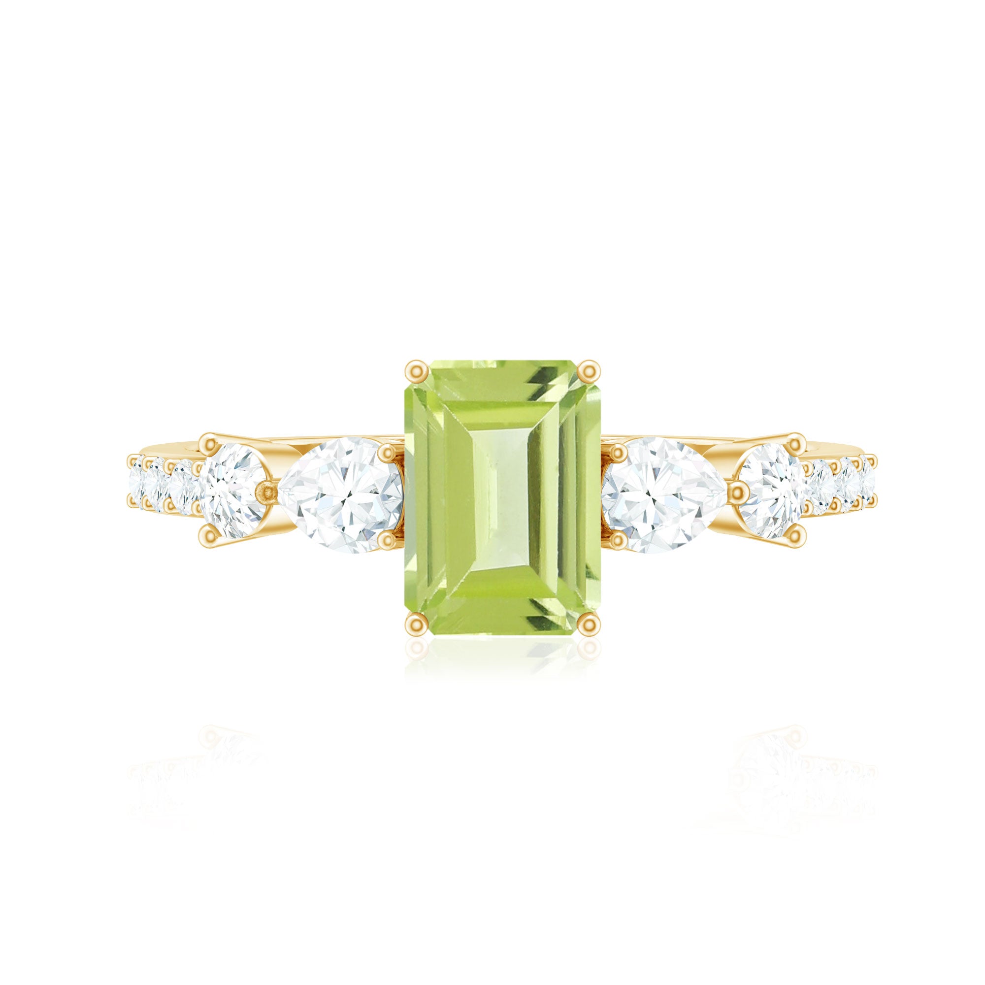 Natural 1.8 Carat Peridot Emerald Cut Engagement Ring with Side Stones AAA - Rosec Jewels