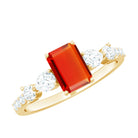 1 Carat Fire Opal Emerald Cut Engagement Ring with Diamond Side Stones AAA - Rosec Jewels