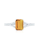 Rosec Jewels-Real Citrine Emerald Cut Engagement Ring with Diamond Split Shank