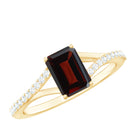 Certified Natural Garnet Emerald Cut Engagement Ring with Diamond Split Shank AAA - Rosec Jewels